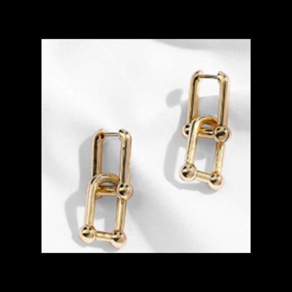 Chunky Gold Ball U Shape, Paperclip Earrings - Picture 2 of 5